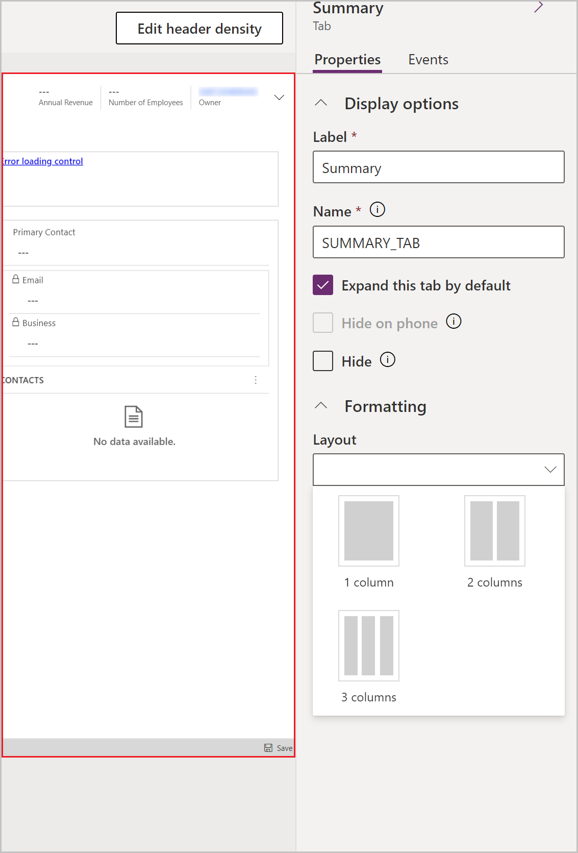 Use a different layout than the default three column in a tab layout.